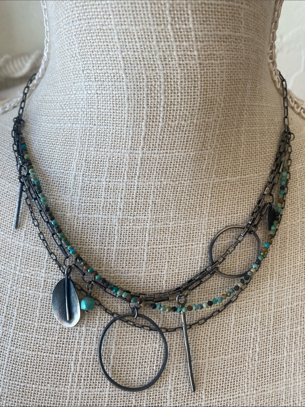 Studio For Mood Sterling Silver And Genuine Turquoise Multi Strand Necklace